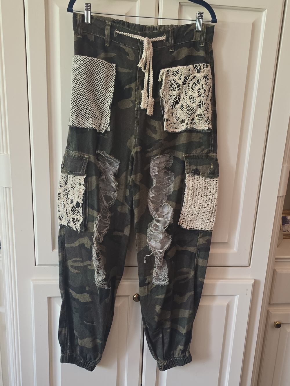 POL Olive Green Camo Crochet Patch Joggers